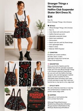 Stranger Things x Her Universe Hellfire Club Suspender Skater Skirt Dress XL